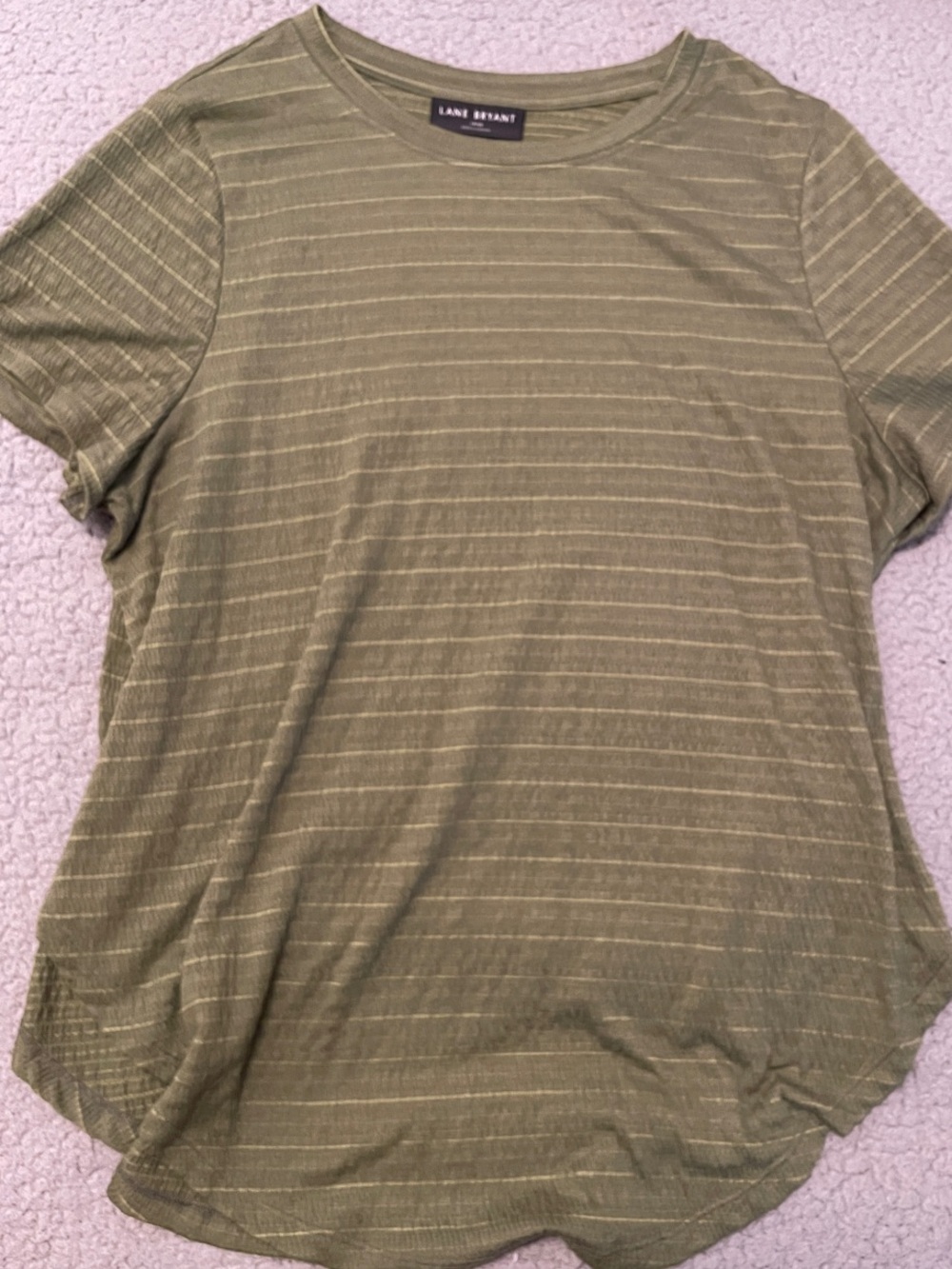 Lane Bryant Olive Green Heathered Stripe Short Sleeve Tee
